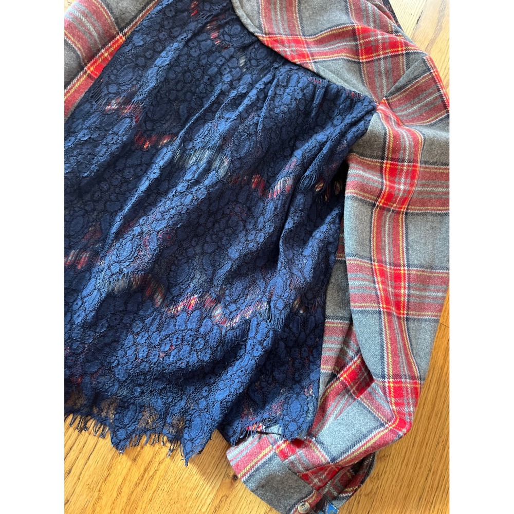 Sundance Plaid Flannel Lace Back Mixed Media Button Down Shirt Size xl b3 - Picture 8 of 8